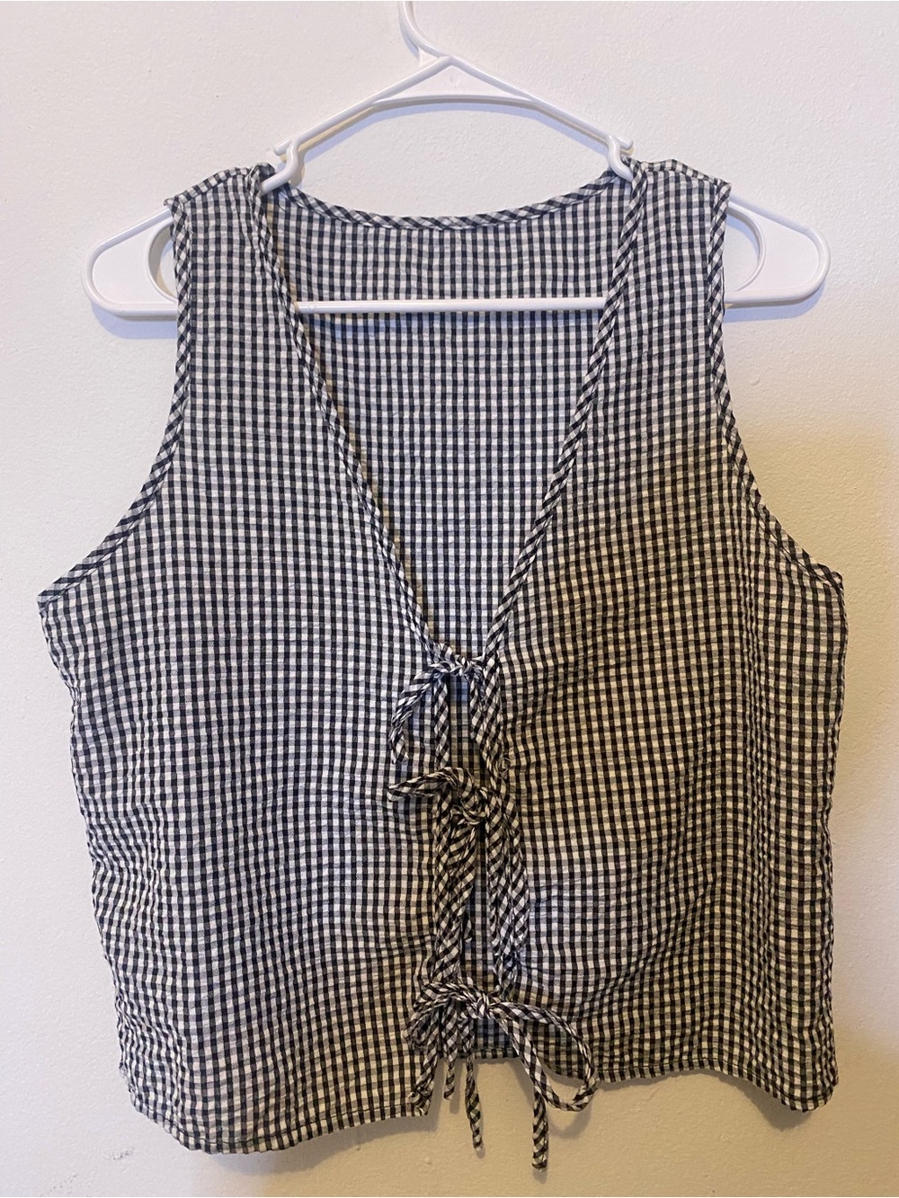 Tie-Front Gingham Camisole in Black & White